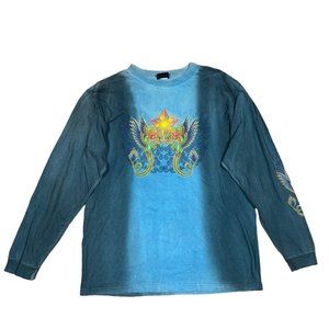 VTG Extreme Limit Dragon Star Long Sleeve T-Shirt‎ Pullover Tie Dye Ombre Blue